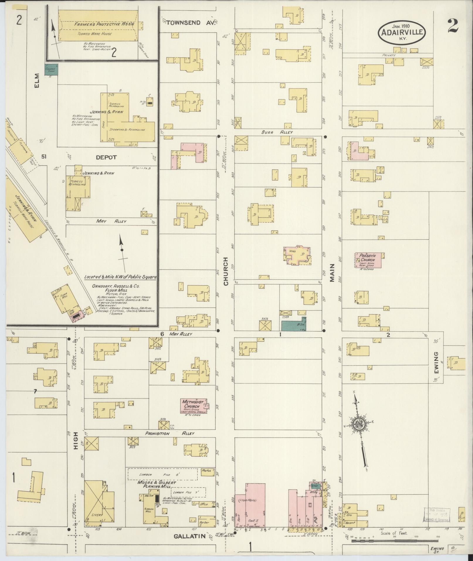 Sanborn Fire Insurance Map from Adairville, Logan County, Kentucky (1910), Sheet #0002 - Historic Sanborn Fire Insurance Map Print, vintage old map wall art, antique decor, genealogy gift, Kentucky Kentucky map
