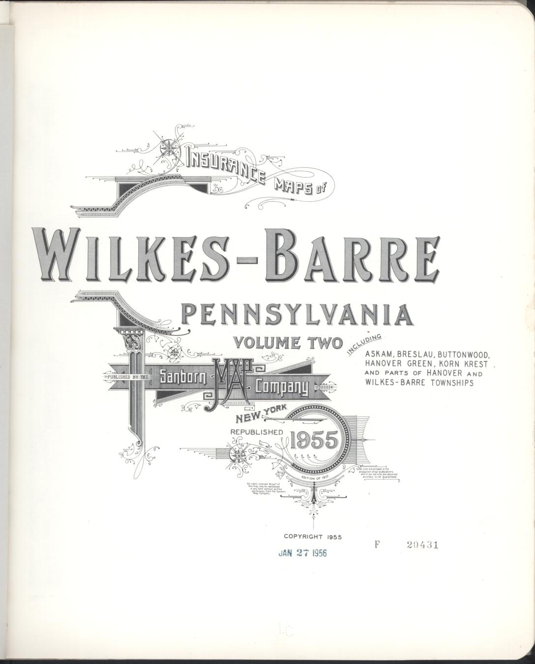 Sanborn Fire Insurance Map from Wilkes Barre, Luzerne County, Pennsylvania (1955), Sheet #0001 - Complete Map Set gallery image, historic Sanborn map, vintage wall art, Pennsylvania Pennsylvania