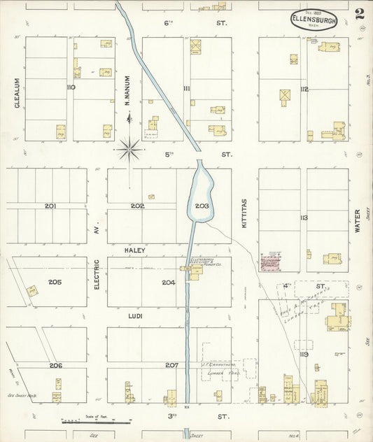 Sanborn Fire Insurance Map from Ellensburg, Kittitas County, Washington (1889), Sheet #0002 - Historic Sanborn Fire Insurance Map Print, vintage old map wall art, antique decor, genealogy gift, Washington Washington map