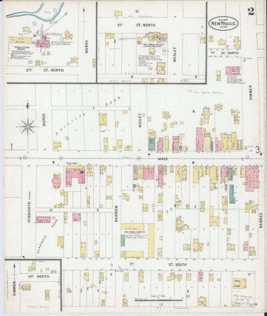 Sanborn Fire Insurance Map from New Prague, Scott And Le Sueur, Minnesota (1899), Sheet #0002 - Historic Sanborn Fire Insurance Map Print, vintage old map wall art, antique decor, genealogy gift, Minnesota Minnesota map