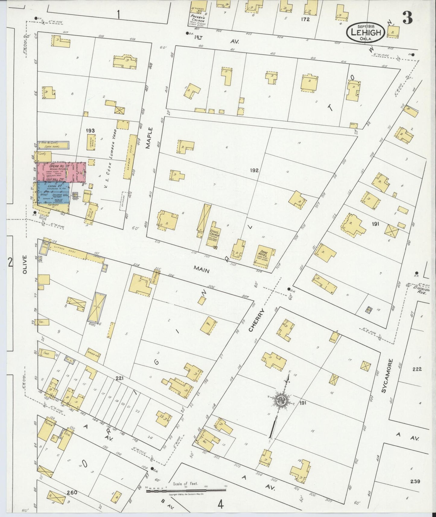 Sanborn Fire Insurance Map from Lehigh, Coal County, Oklahoma (1918), Sheet #0003 - Historic Sanborn Fire Insurance Map Print, vintage old map wall art, antique decor, genealogy gift, Oklahoma Oklahoma map