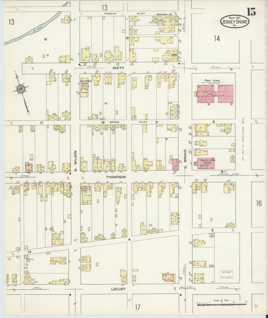Sanborn Fire Insurance Map from Jersey Shore, Lycoming County, Pennsylvania (1913), Sheet #0015 - Historic Sanborn Fire Insurance Map Print, vintage old map wall art, antique decor, genealogy gift, Pennsylvania Pennsylvania map
