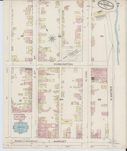 Sanborn Fire Insurance Map from Steubenville, Jefferson County, Ohio (1885), Sheet #0007 - Complete Map Set gallery image, historic Sanborn map, vintage wall art, Ohio Ohio