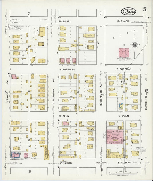 Sanborn Fire Insurance Map from El Reno, Canadian County, Oklahoma (1920), Sheet #0005 - Historic Sanborn Fire Insurance Map Print, vintage old map wall art, antique decor, genealogy gift, Oklahoma Oklahoma map