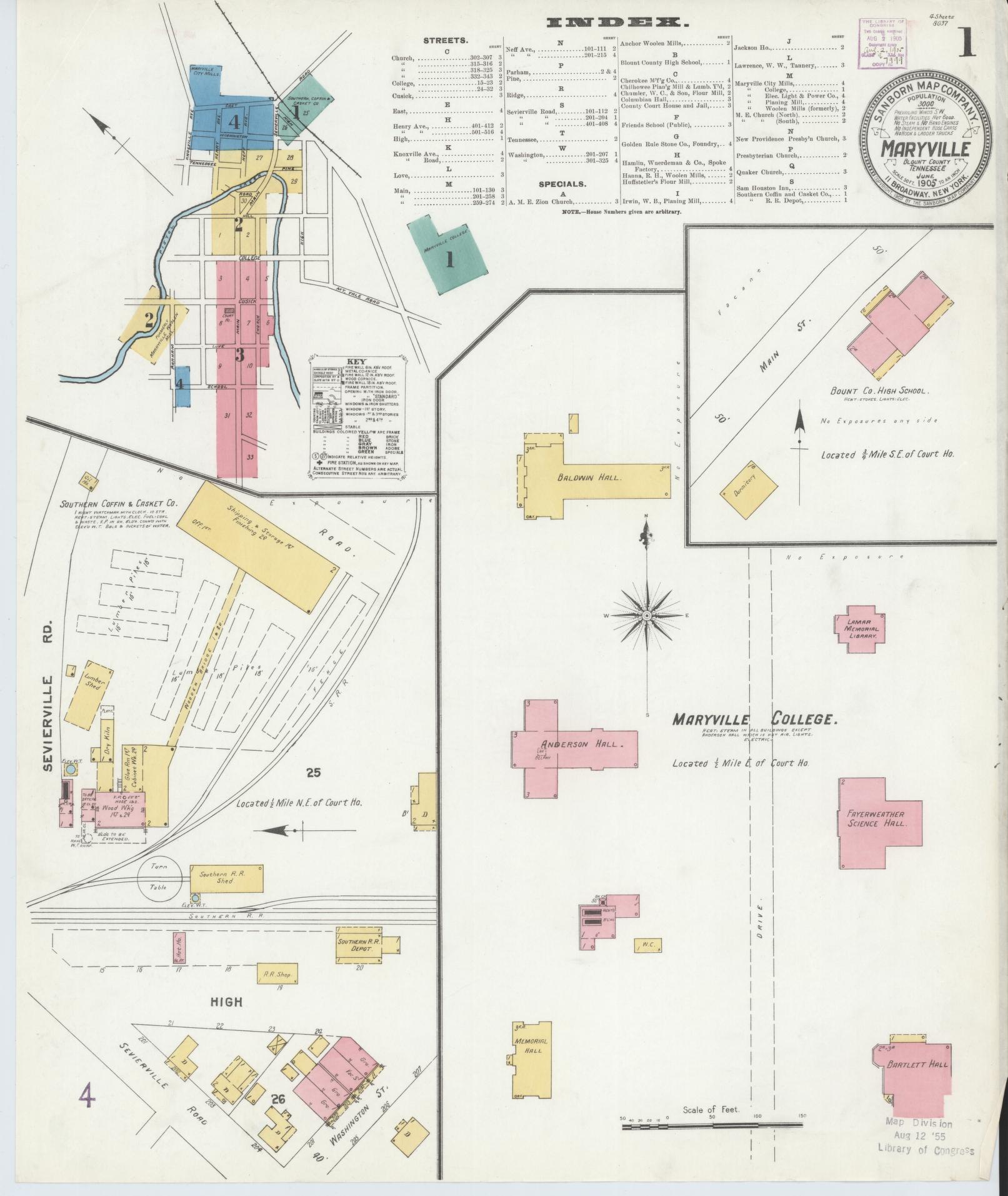 Sanborn Fire Insurance Map from Maryville, Blount County, Tennessee. (1905) – Historic Sanborn Fire Insurance Map Print