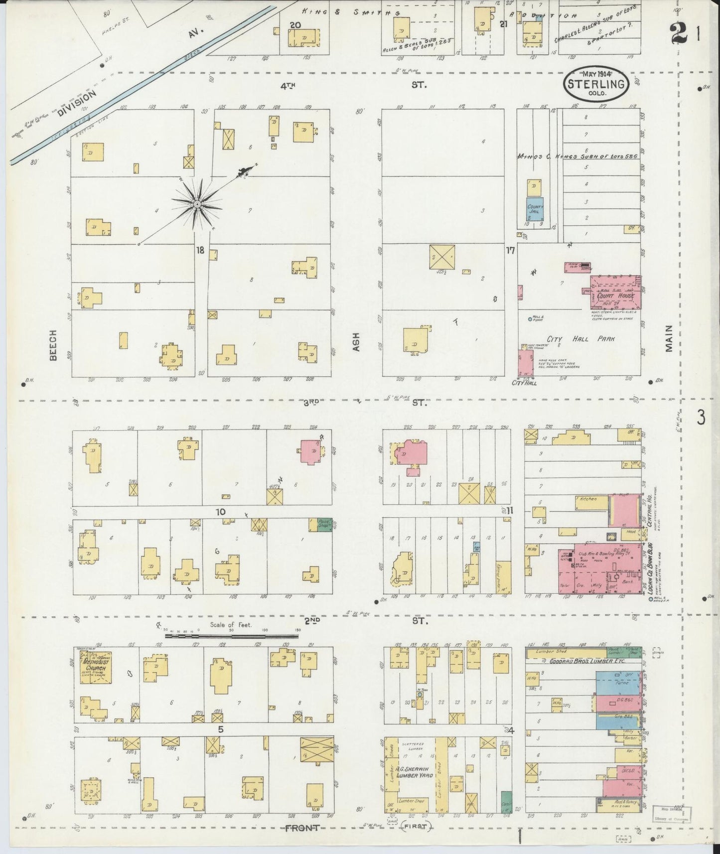 Sanborn Fire Insurance Map from Sterling, Logan County, Colorado (1904), Sheet #0002 - Historic Sanborn Fire Insurance Map Print, vintage old map wall art, antique decor, genealogy gift, Colorado Colorado map