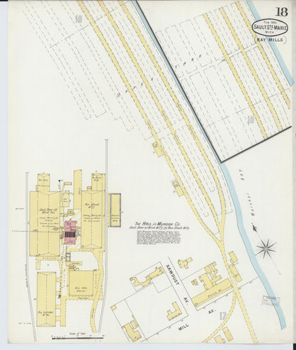 Sanborn Fire Insurance Map from Sault Sainte Marie, Chippewa County, Michigan (1895), Sheet #0018 - Historic Sanborn Fire Insurance Map Print, vintage old map wall art, antique decor, genealogy gift, Michigan Michigan map