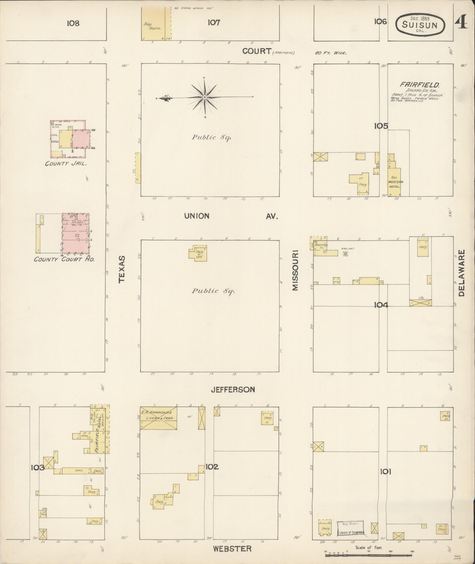 Sanborn Fire Insurance Map from Suisun, Solano County, California (1889), Sheet #0004 - Complete Map Set gallery image, historic Sanborn map, vintage wall art, California California