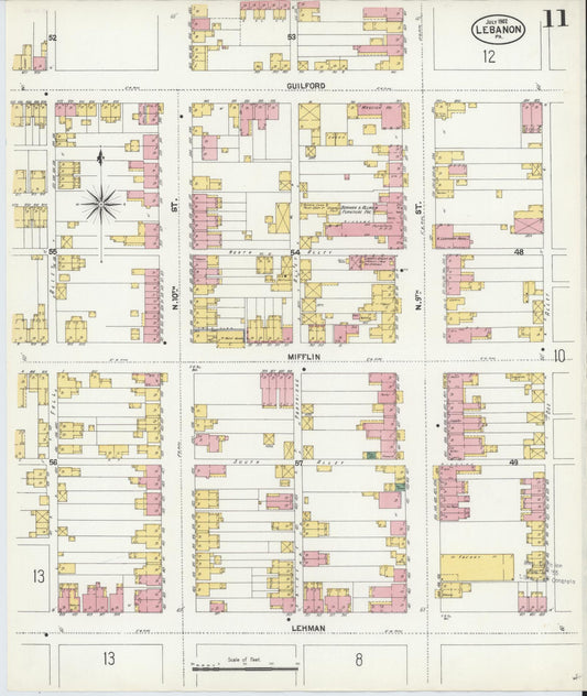 Sanborn Fire Insurance Map from Lebanon, Lebanon County, Pennsylvania (1902), Sheet #0011 - Historic Sanborn Fire Insurance Map Print, vintage old map wall art, antique decor, genealogy gift, Pennsylvania Pennsylvania map