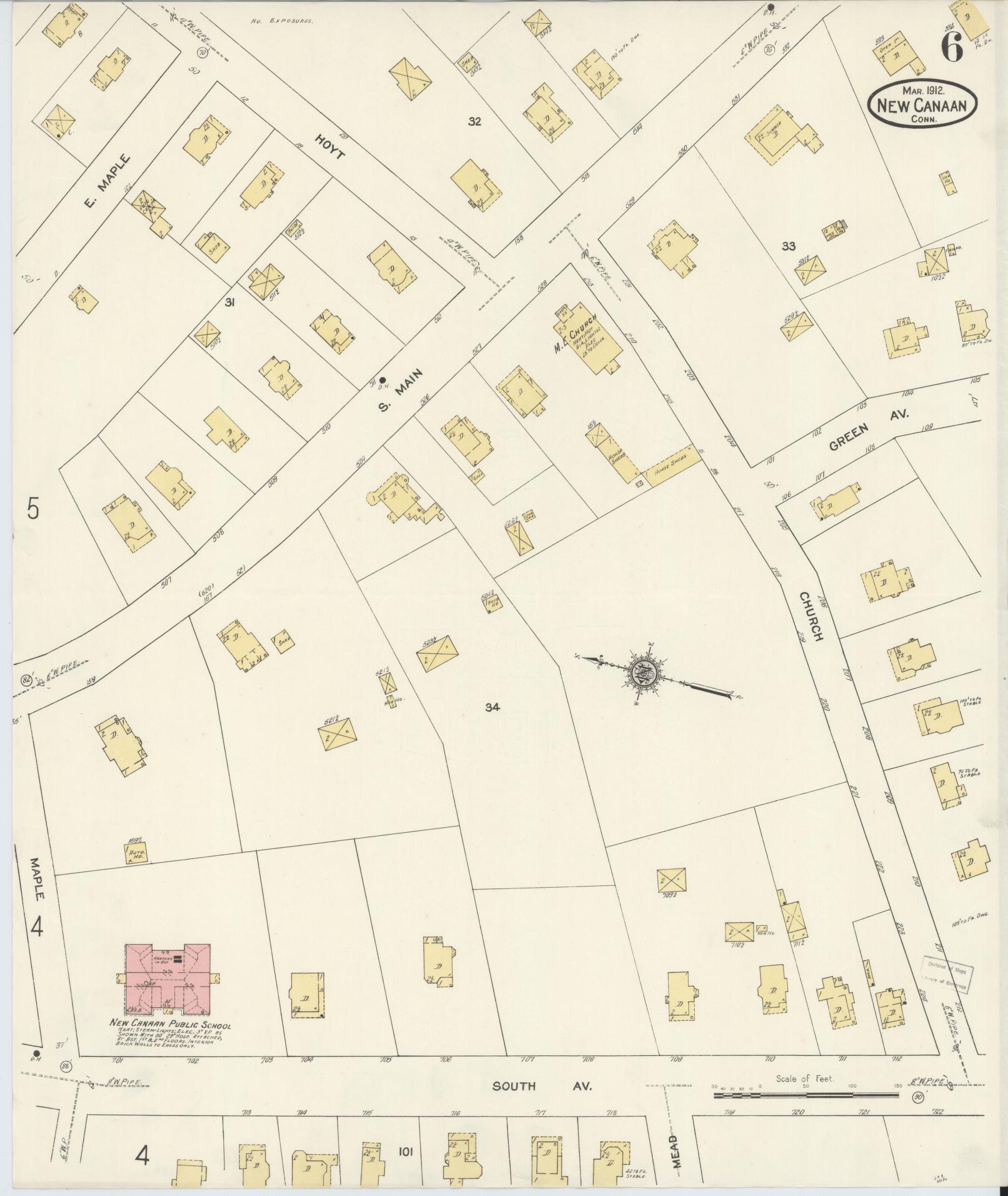 Sanborn Fire Insurance Map from New Canaan, Fairfield County, Connecticut (1912), Sheet #0006 - Complete Map Set gallery image, historic Sanborn map, vintage wall art, Connecticut Connecticut