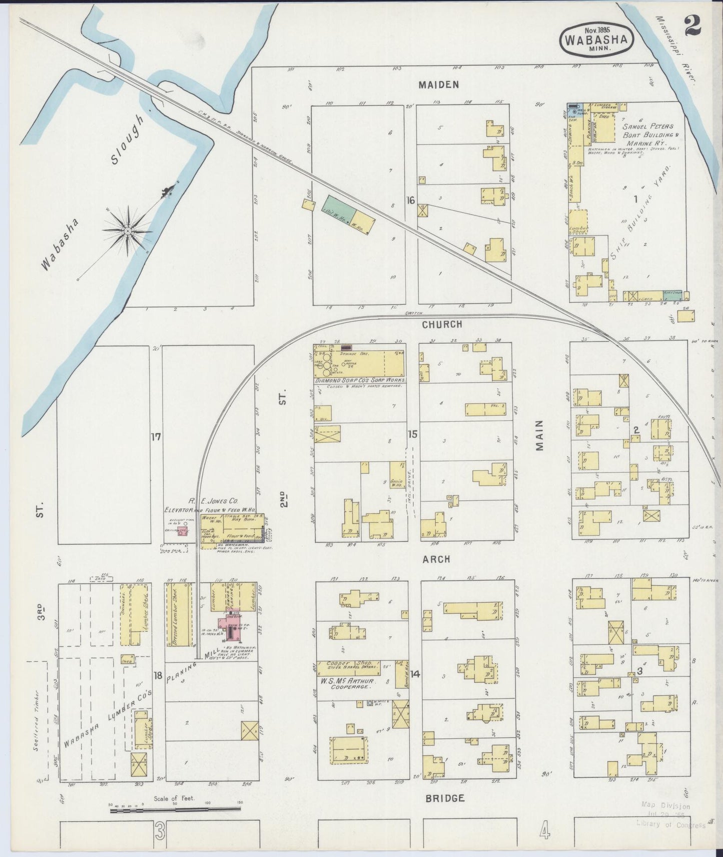 Sanborn Fire Insurance Map from Wabasha, Wabasha County, Minnesota (1895), Sheet #0002 - Historic Sanborn Fire Insurance Map Print, vintage old map wall art, antique decor, genealogy gift, Minnesota Minnesota map