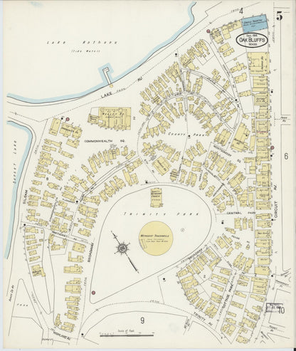 Sanborn Fire Insurance Map from Oak Bluffs, Dukes County, Massachusetts (1914), Sheet #0005 - Historic Sanborn Fire Insurance Map Print, vintage old map wall art, antique decor, genealogy gift, Massachusetts Massachusetts map