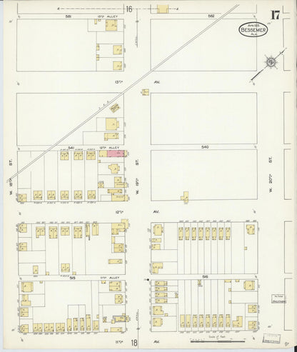 Sanborn Fire Insurance Map from Bessemer, Jefferson County, Alabama (1913), Sheet #0017 - Complete Map Set gallery image, historic Sanborn map, vintage wall art, Alabama Alabama