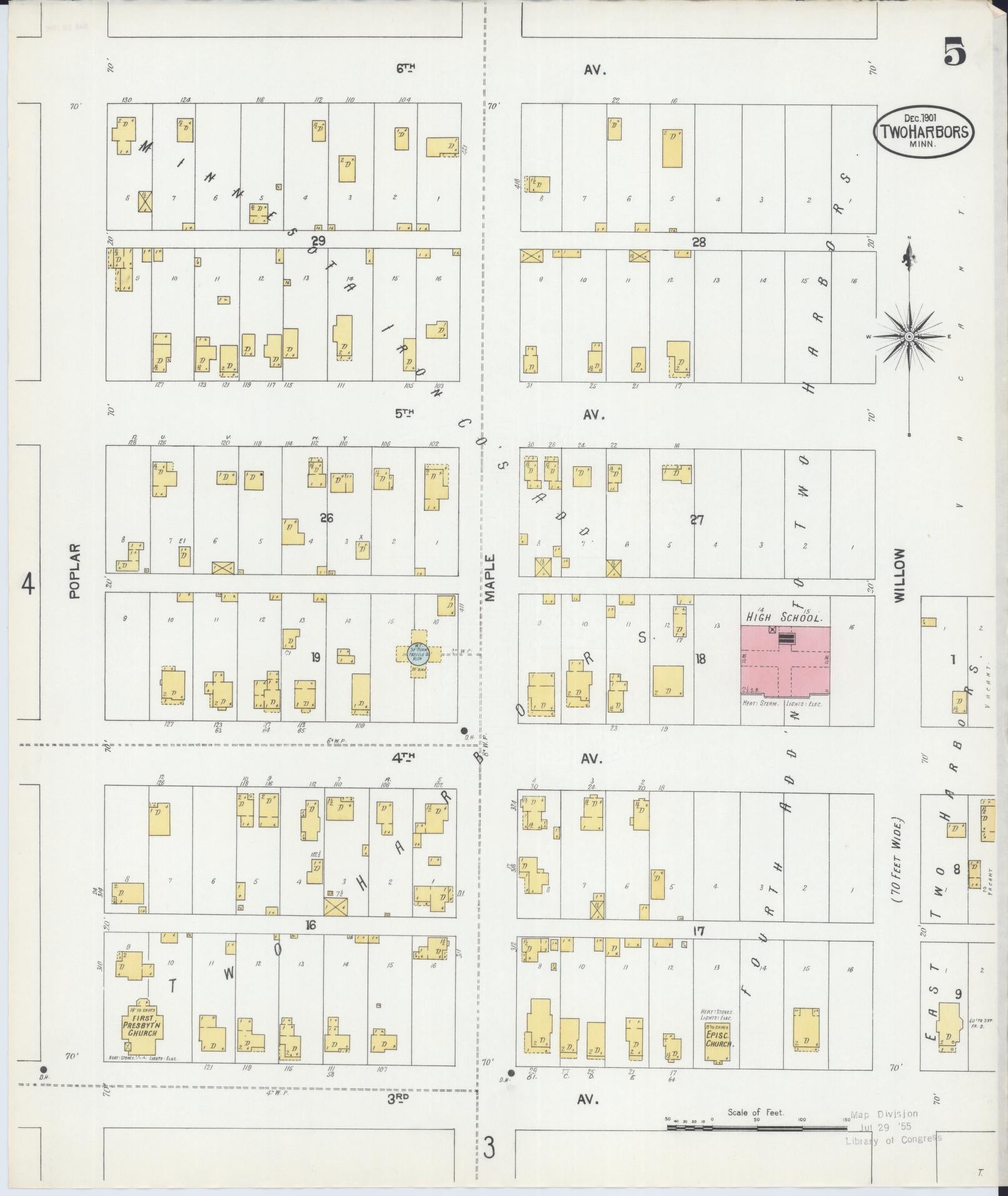 Sanborn Fire Insurance Map from Two Harbors, Lake County, Minnesota (1901), Sheet #0005 - Complete Map Set gallery image, historic Sanborn map, vintage wall art, Minnesota Minnesota