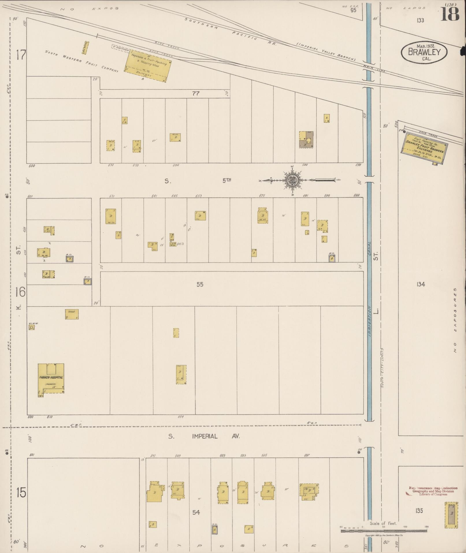 Sanborn Fire Insurance Map from Brawley, Imperial County, California (1922), Sheet #0018 - Historic Sanborn Fire Insurance Map Print, vintage old map wall art, antique decor, genealogy gift, California California map
