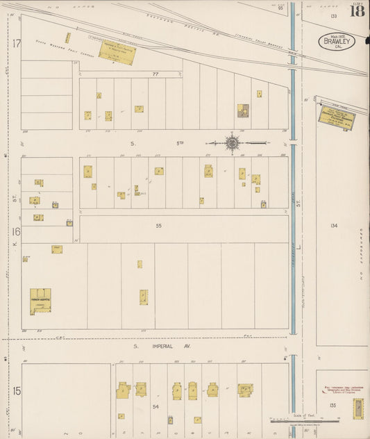 Sanborn Fire Insurance Map from Brawley, Imperial County, California (1922), Sheet #0018 - Historic Sanborn Fire Insurance Map Print, vintage old map wall art, antique decor, genealogy gift, California California map