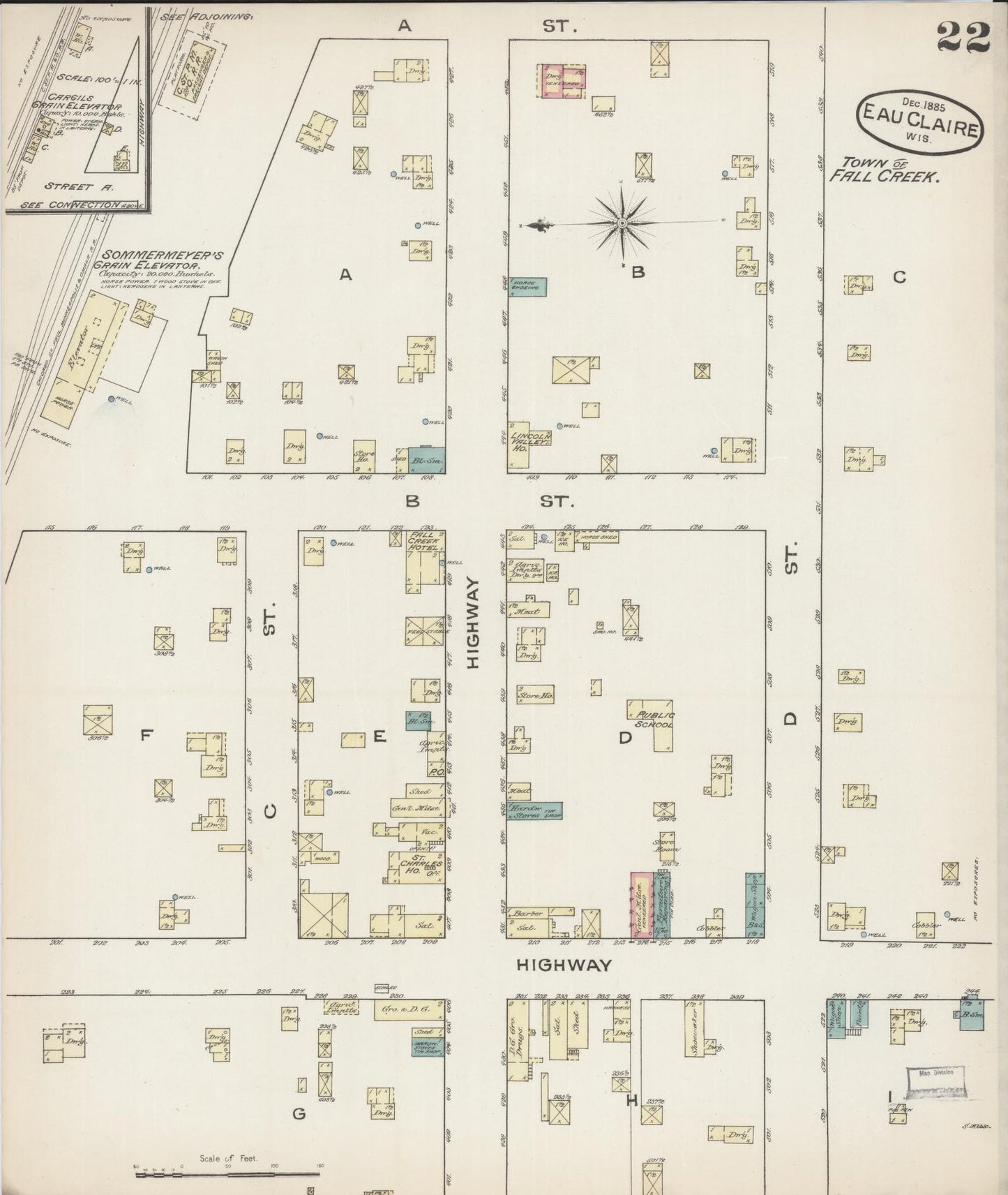 Sanborn Fire Insurance Map from Eau Claire, Eau Claire County, Wisconsin (1885), Sheet #0022 - Historic Sanborn Fire Insurance Map Print, vintage old map wall art, antique decor, genealogy gift, Wisconsin Wisconsin map