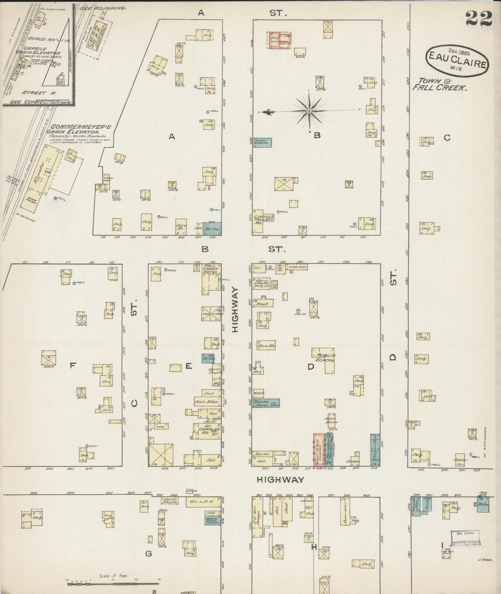 Sanborn Fire Insurance Map from Eau Claire, Eau Claire County, Wisconsin (1885), Sheet #0022 - Historic Sanborn Fire Insurance Map Print, vintage old map wall art, antique decor, genealogy gift, Wisconsin Wisconsin map