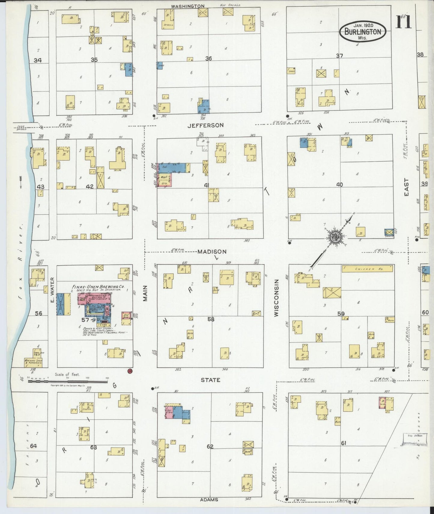 Sanborn Fire Insurance Map from Burlington, Racine County, Wisconsin (1920), Sheet #0011 - Complete Map Set gallery image, historic Sanborn map, vintage wall art, Wisconsin Wisconsin