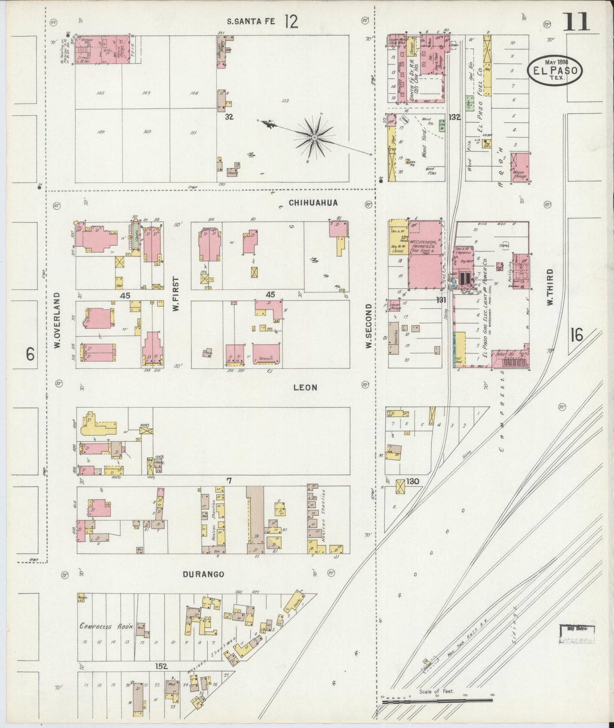 Sanborn Fire Insurance Map from El Paso, El Paso County, Texas (1898), Sheet #0011 - Complete Map Set gallery image, historic Sanborn map, vintage wall art, Texas Texas