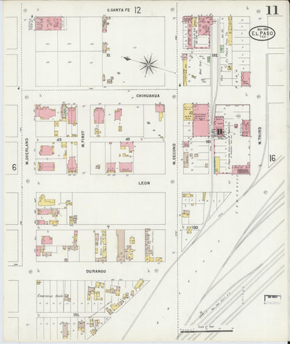 Sanborn Fire Insurance Map from El Paso, El Paso County, Texas (1898), Sheet #0011 - Complete Map Set gallery image, historic Sanborn map, vintage wall art, Texas Texas
