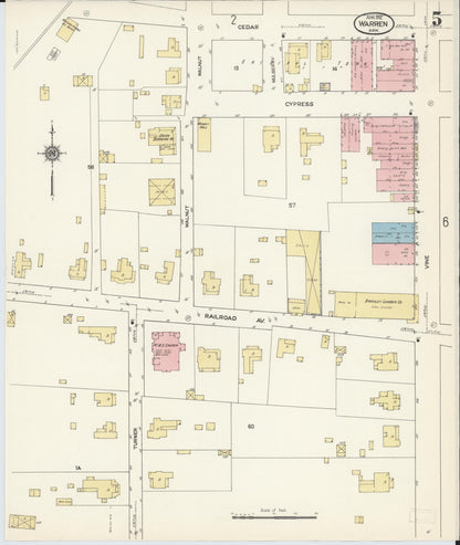 Sanborn Fire Insurance Map from Warren, Bradley County, Arkansas (1912), Sheet #0005 - Complete Map Set gallery image, historic Sanborn map, vintage wall art, Arkansas Arkansas