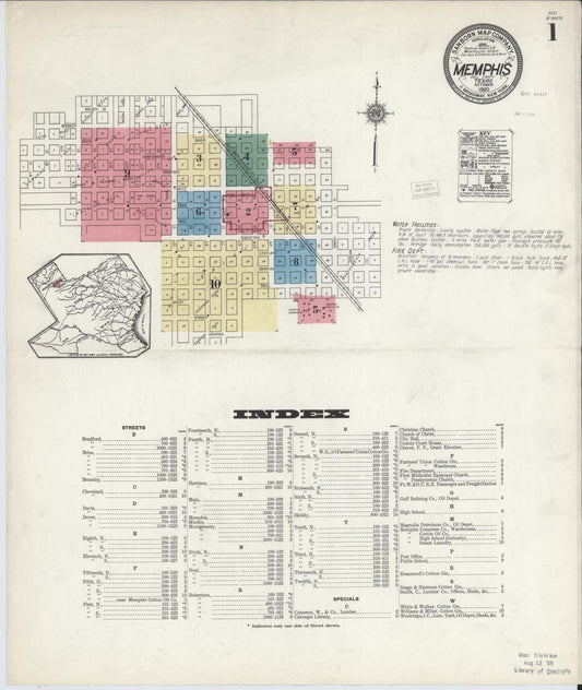 Sanborn Fire Insurance Map from Memphis, Hall County, Texas (1920), Sheet #0001 - Historic Sanborn Fire Insurance Map Print, vintage old map wall art, antique decor, genealogy gift, Texas Texas map