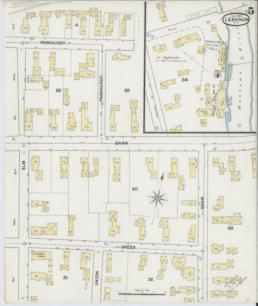 Sanborn Fire Insurance Map from Lebanon, Grafton County, New Hampshire (1889), Sheet #0005 - Historic Sanborn Fire Insurance Map Print, vintage old map wall art, antique decor, genealogy gift, New Hampshire New Hampshire map