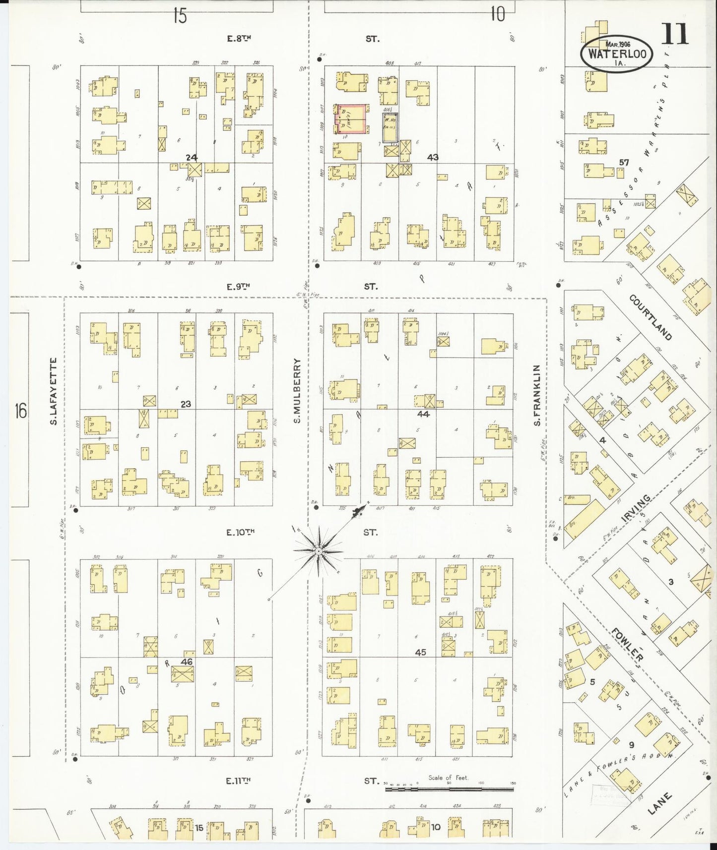 Sanborn Fire Insurance Map from Waterloo, Black Hawk County, Iowa (1906), Sheet #0011 - Historic Sanborn Fire Insurance Map Print, vintage old map wall art