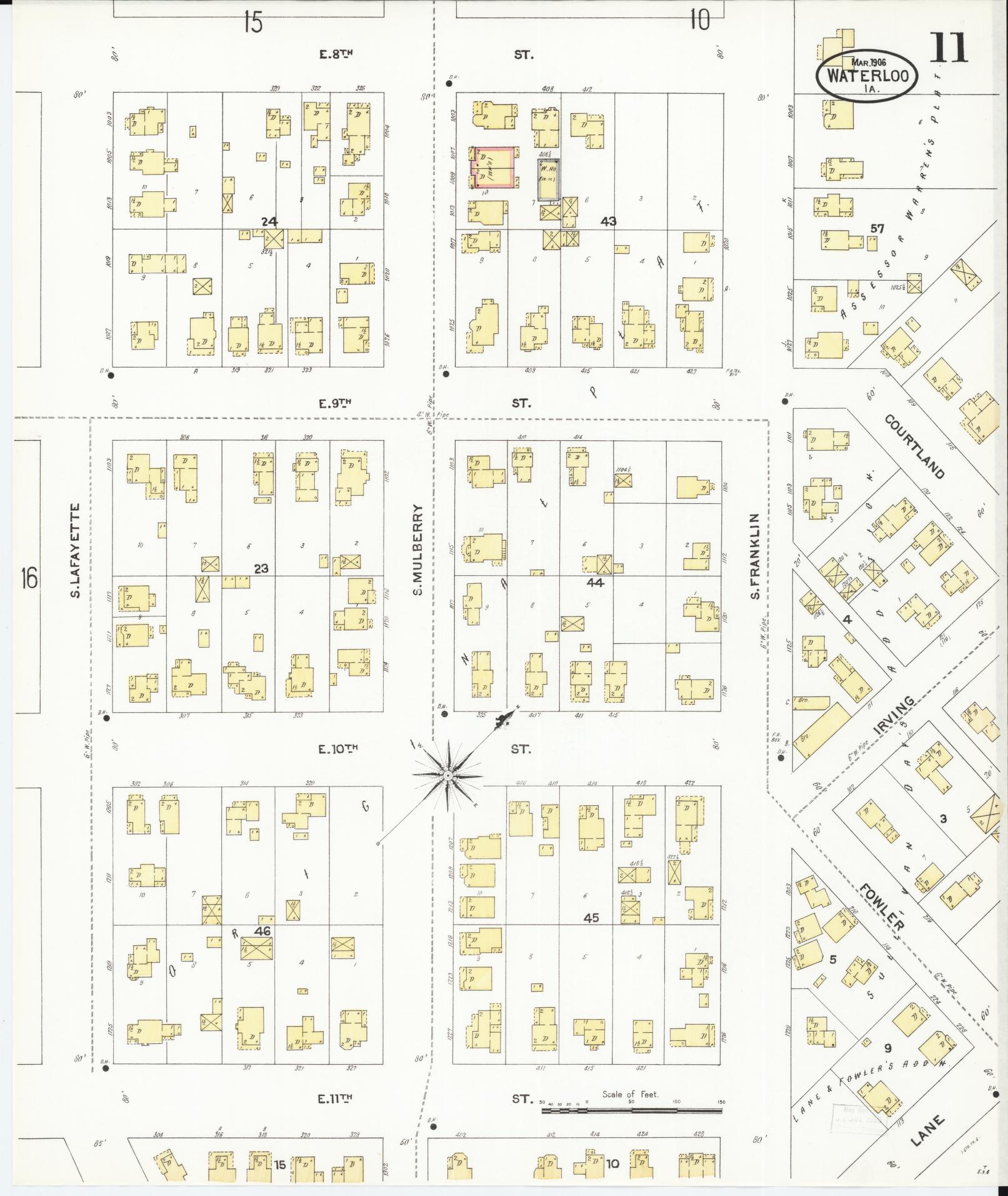 Sanborn Fire Insurance Map from Waterloo, Black Hawk County, Iowa (1906), Sheet #0011 - Historic Sanborn Fire Insurance Map Print, vintage old map wall art