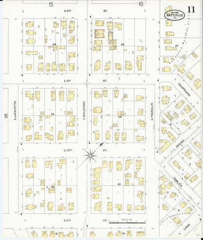 Sanborn Fire Insurance Map from Waterloo, Black Hawk County, Iowa (1906), Sheet #0011 - Historic Sanborn Fire Insurance Map Print, vintage old map wall art