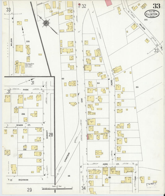 Sanborn Fire Insurance Map from Clinton, Worcester County, Massachusetts (1911), Sheet #0033 - Historic Sanborn Fire Insurance Map Print, vintage old map wall art, antique decor, genealogy gift, Massachusetts Massachusetts map