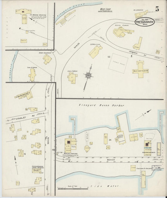 Sanborn Fire Insurance Map from Vineyard Haven, Dukes County, Massachusetts (1914), Sheet #0005 - Historic Sanborn Fire Insurance Map Print, vintage old map wall art, antique decor, genealogy gift, Massachusetts Massachusetts map