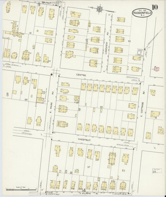 Sanborn Fire Insurance Map from Haddonfield, Camden County, New Jersey (1914), Sheet #0010 - Historic Sanborn Fire Insurance Map Print, vintage old map wall art, antique decor, genealogy gift, New Jersey New Jersey map