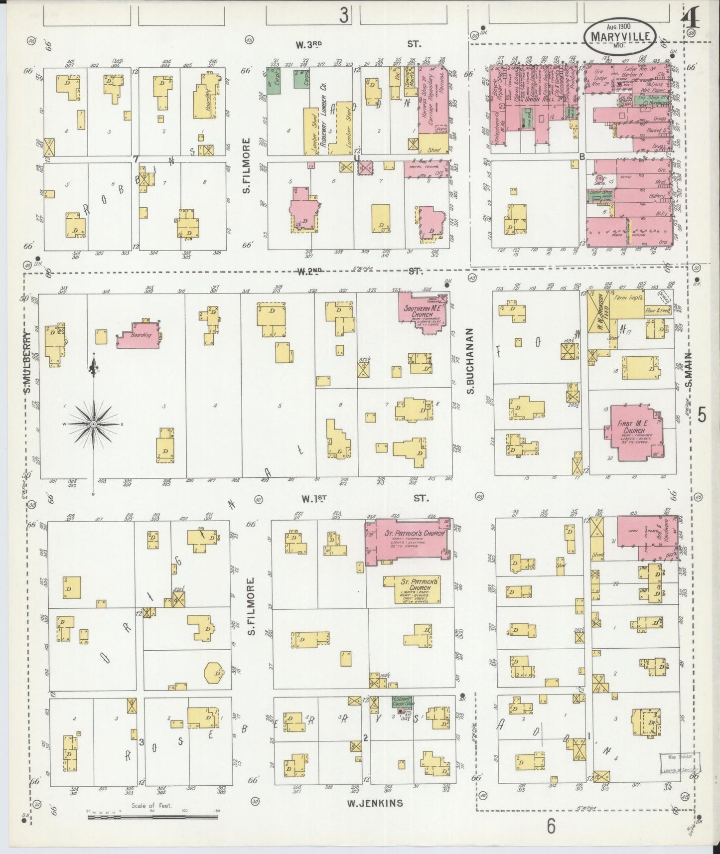 Sanborn Fire Insurance Map from Maryville, Nodaway County, Missouri (1900), Sheet #0004 - Complete Map Set gallery image, historic Sanborn map, vintage wall art, Missouri Missouri