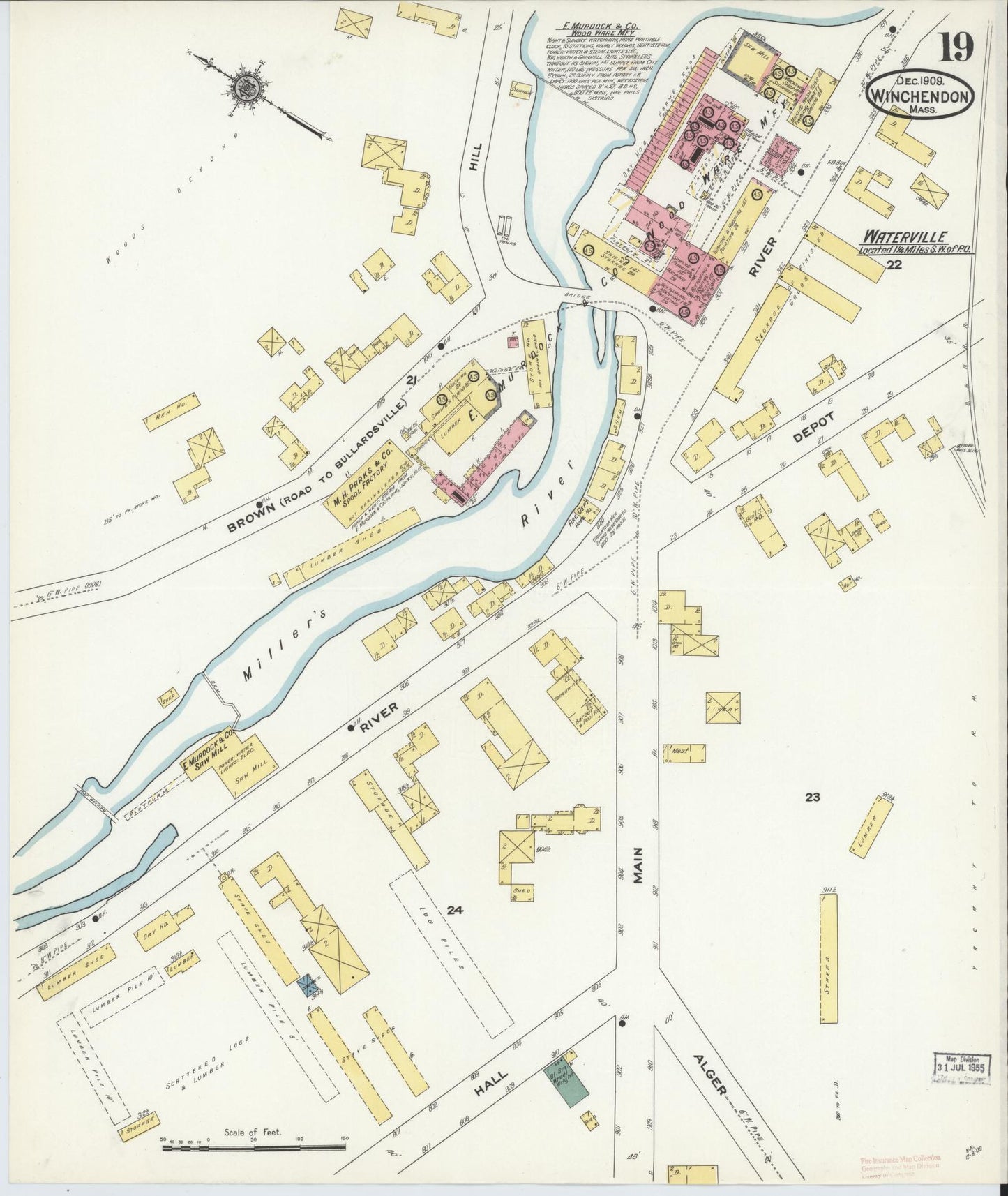 Sanborn Fire Insurance Map from Winchendon, Worcester County, Massachusetts (1909), Sheet #0019 - Complete Map Set gallery image, historic Sanborn map, vintage wall art, Massachusetts Massachusetts