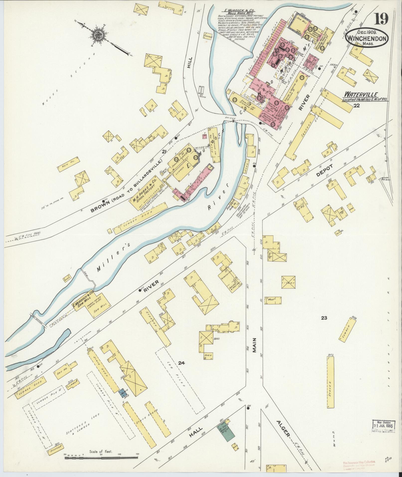Sanborn Fire Insurance Map from Winchendon, Worcester County, Massachusetts (1909), Sheet #0019 - Complete Map Set gallery image, historic Sanborn map, vintage wall art, Massachusetts Massachusetts