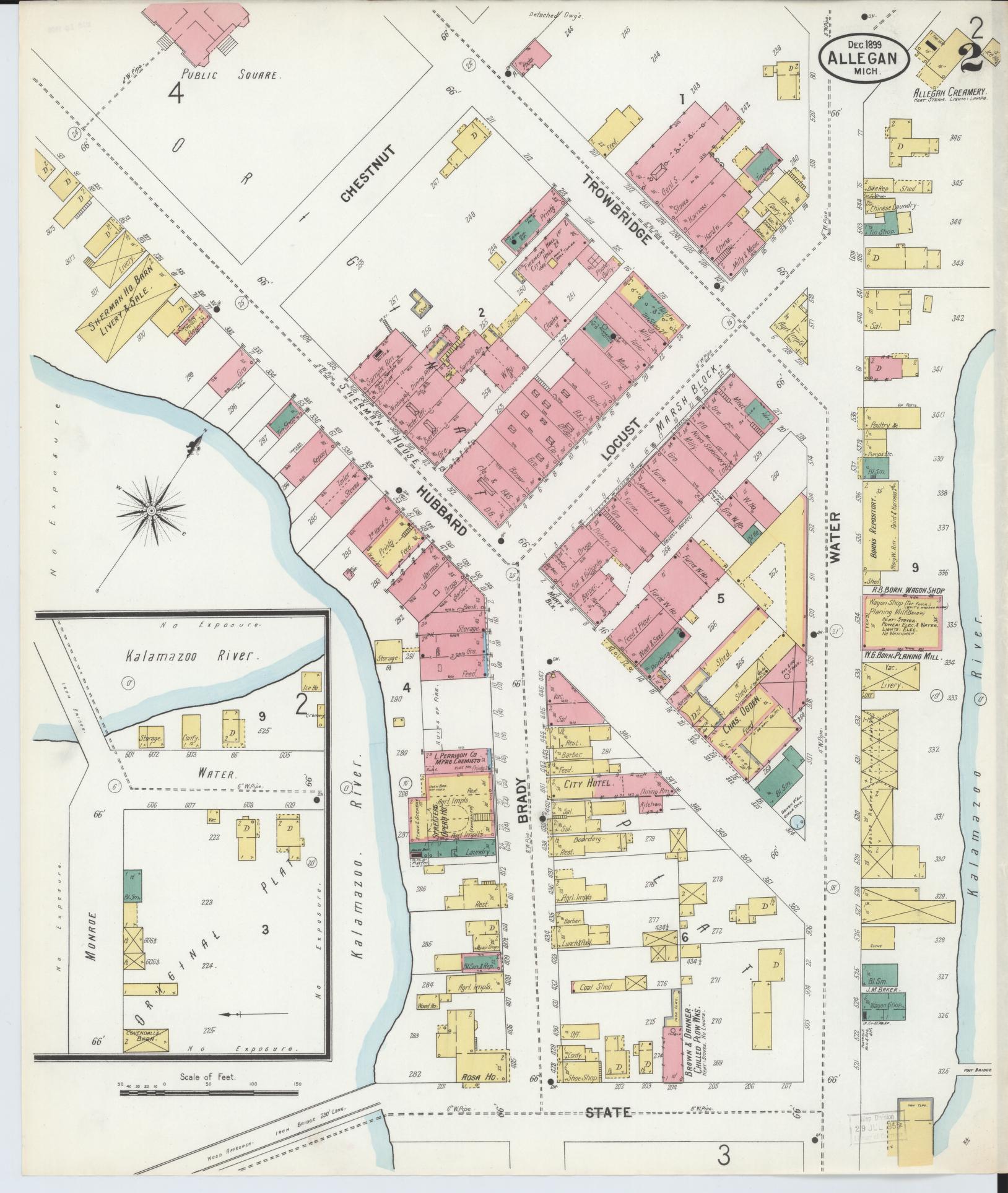 Sanborn Fire Insurance Map from Allegan, Allegan County, Michigan (1899), Sheet #0002 - Complete Map Set gallery image, historic Sanborn map, vintage wall art, Michigan Michigan