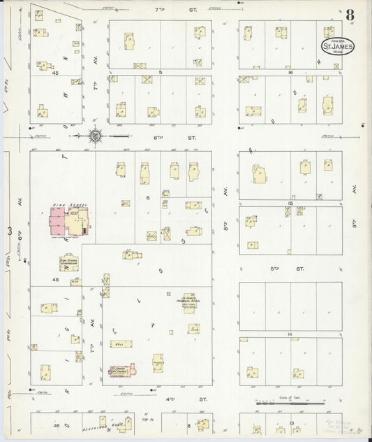 Sanborn Fire Insurance Map from Saint James, Watonwan County, Minnesota (1914), Sheet #0008 - Historic Sanborn Fire Insurance Map Print, vintage old map wall art, antique decor, genealogy gift, Minnesota Minnesota map