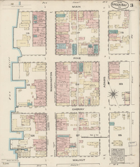 Sanborn Fire Insurance Map from Green Bay, Brown County, Wisconsin (1883), Sheet #0003 - Historic Sanborn Fire Insurance Map Print, vintage old map wall art, antique decor, genealogy gift, Wisconsin Wisconsin map