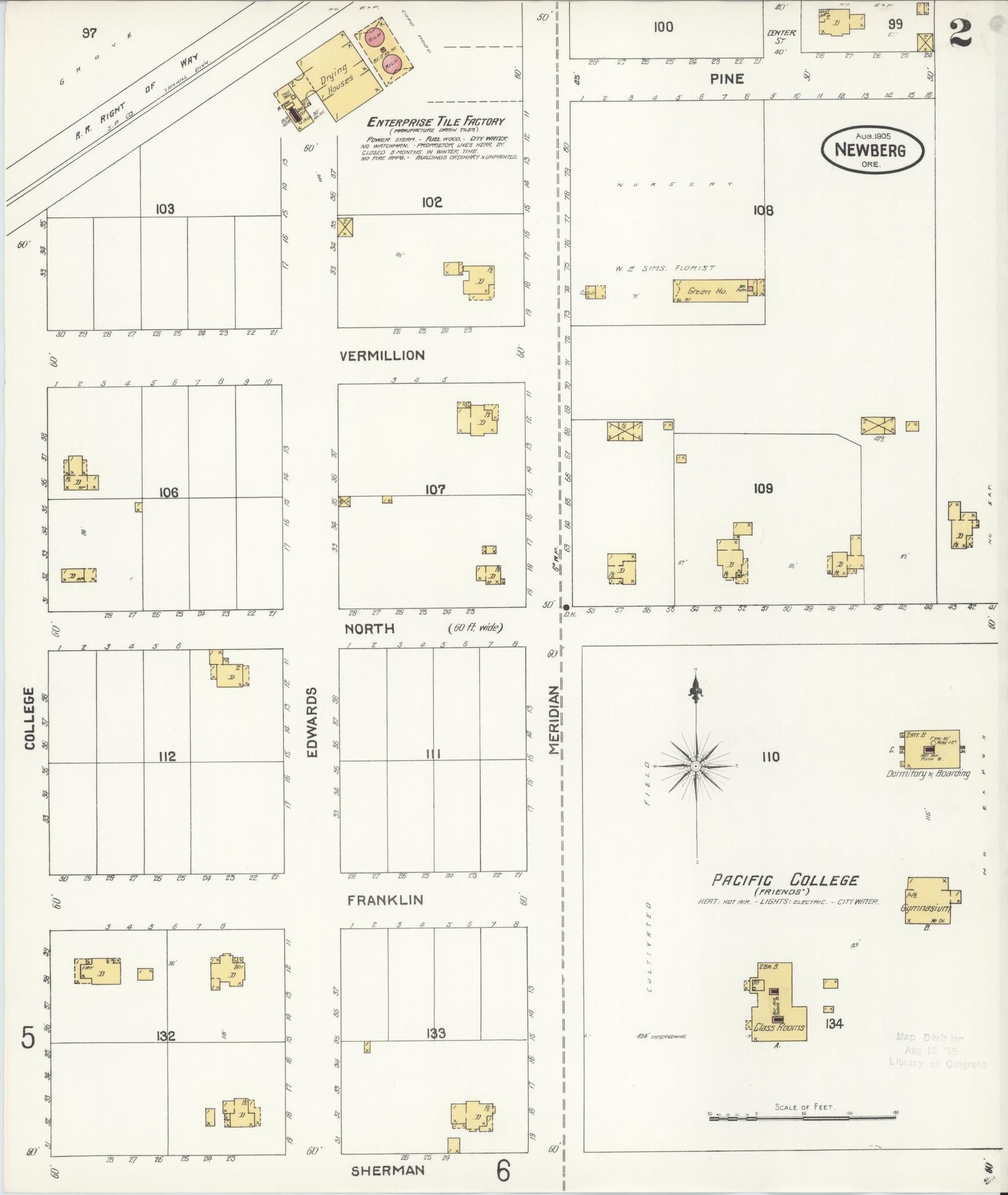 Sanborn Fire Insurance Map from Newberg, Yamhill County, Oregon (1905), Sheet #0002 - Complete Map Set gallery image, historic Sanborn map, vintage wall art, Oregon Oregon