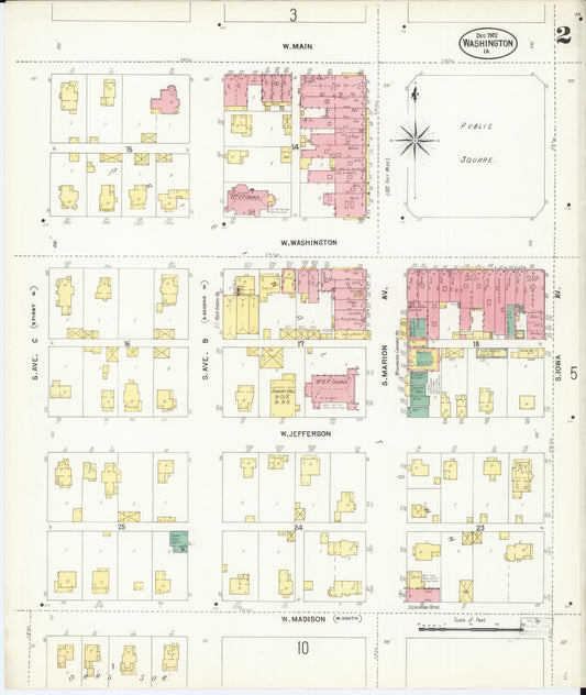 Sanborn Fire Insurance Map from Washington, Washington County, Iowa (1902), Sheet #0002 - Historic Sanborn Fire Insurance Map Print, vintage old map wall art, antique decor, genealogy gift, Sanborn Fire Insurance Map from Washington Washington map