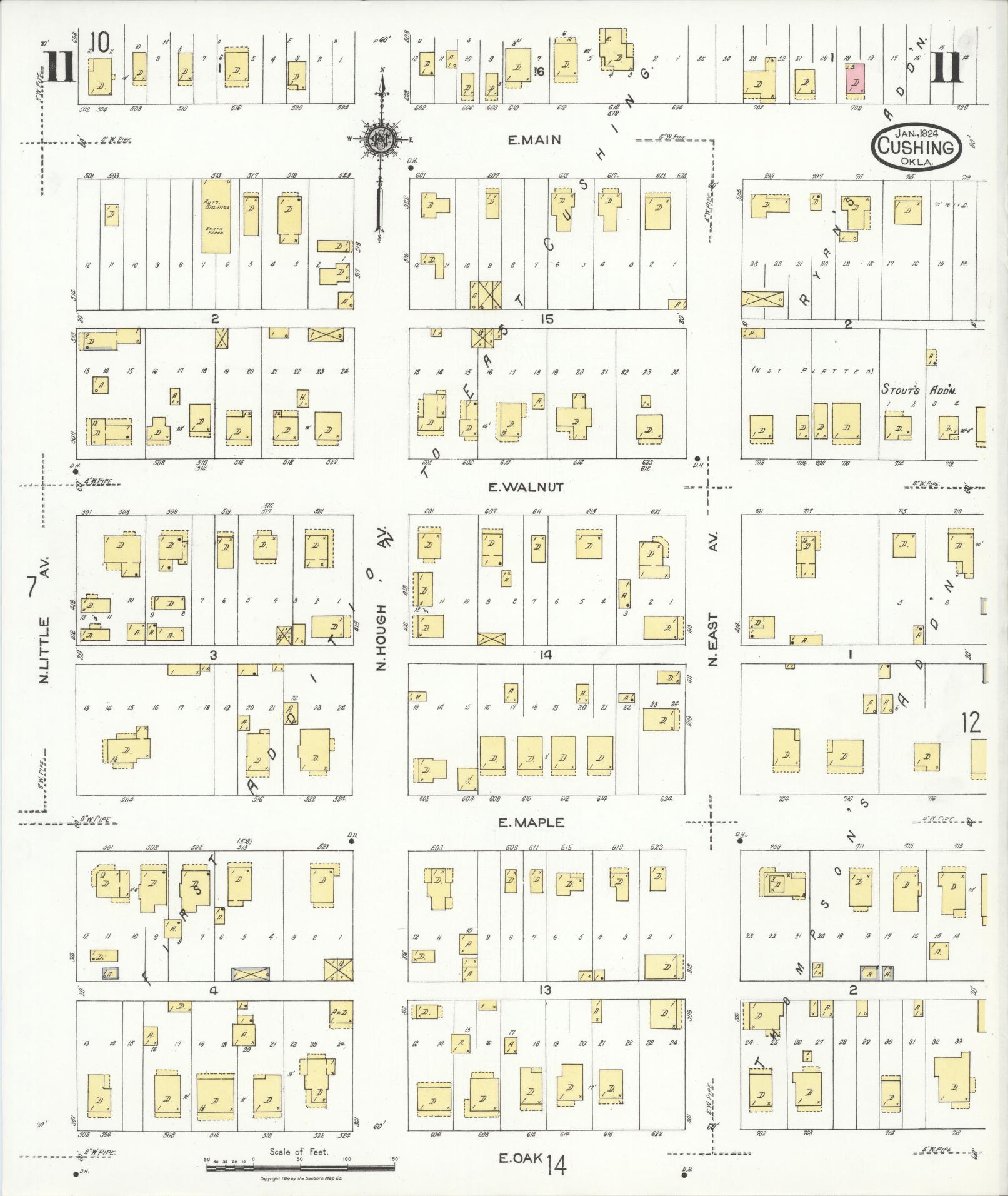 Sanborn Fire Insurance Map from Cushing, Payne County, Oklahoma (1924), Sheet #0011 - Complete Map Set gallery image, historic Sanborn map, vintage wall art, Oklahoma Oklahoma