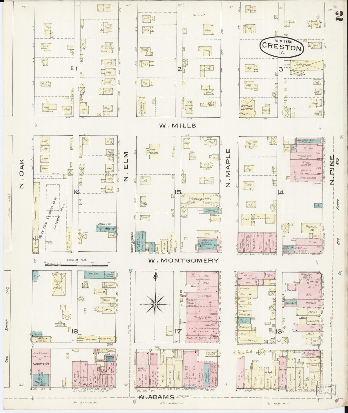 Sanborn Fire Insurance Map from Creston, Union County, Iowa (1886), Sheet #0002 - Historic Sanborn Fire Insurance Map Print