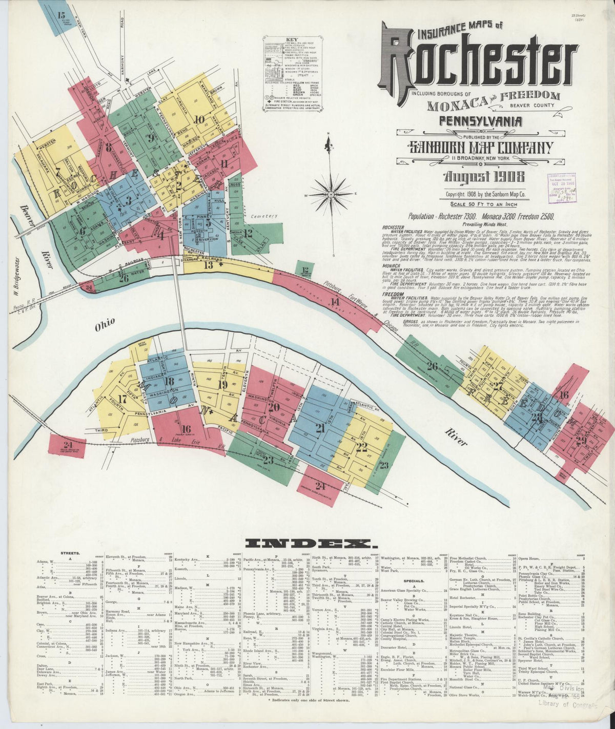 Sanborn Fire Insurance Map from Rochester, Beaver County, Pennsylvania (1908), Sheet #0001 - Complete Map Set gallery image, historic Sanborn map, vintage wall art, Pennsylvania Pennsylvania