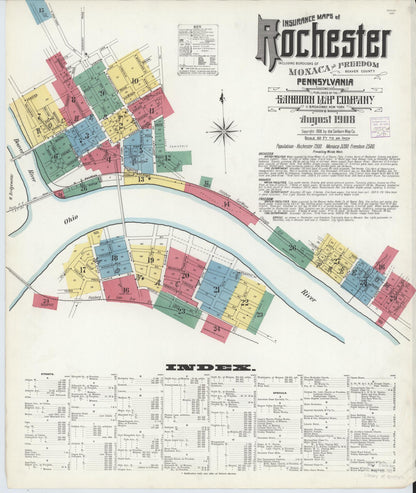 Sanborn Fire Insurance Map from Rochester, Beaver County, Pennsylvania (1908), Sheet #0001 - Complete Map Set gallery image, historic Sanborn map, vintage wall art, Pennsylvania Pennsylvania