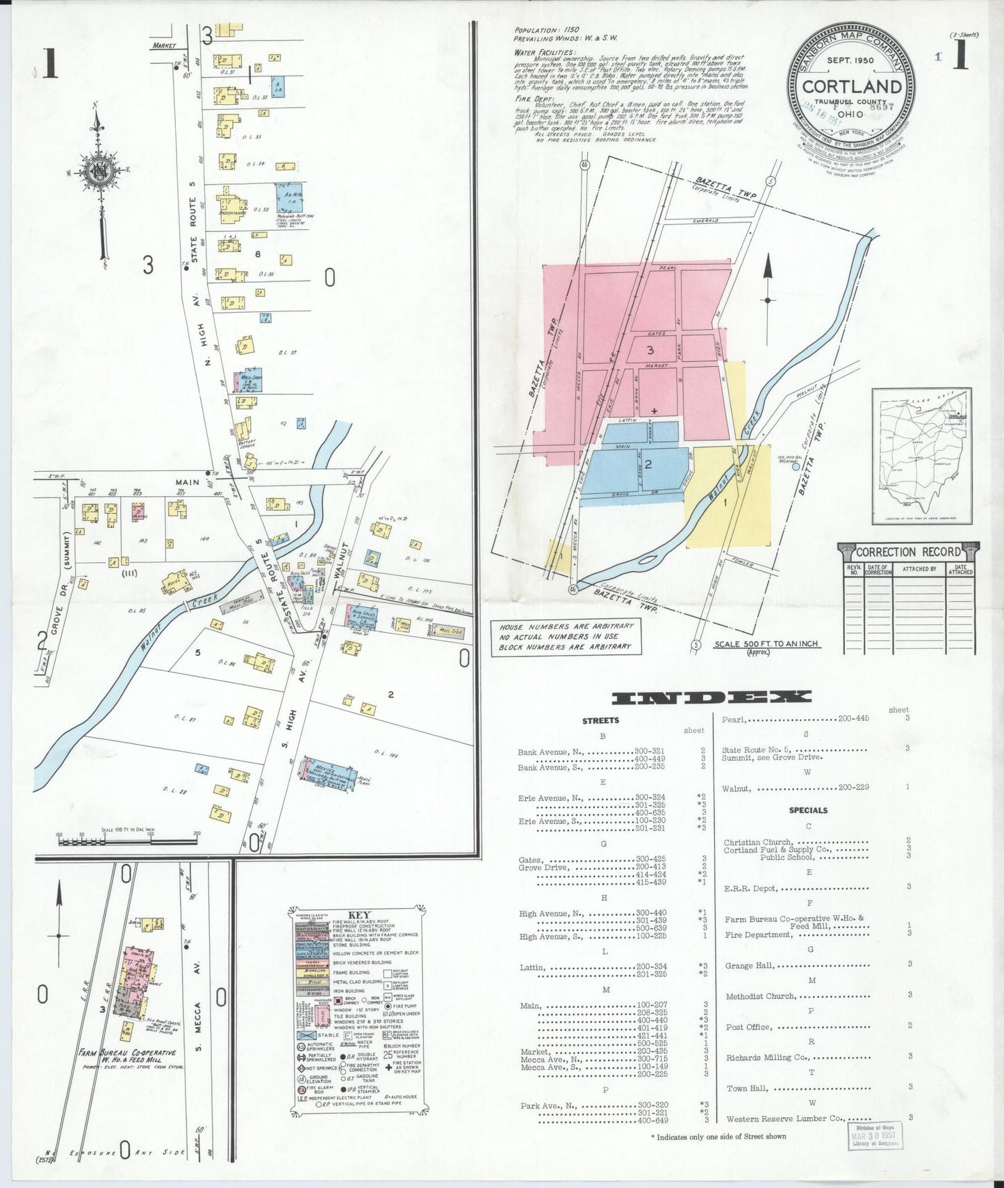 Sanborn Fire Insurance Map from Cortland, Trumbull County, Ohio (1950), Sheet #0001 - Complete Map Set gallery image, historic Sanborn map, vintage wall art, Ohio Ohio