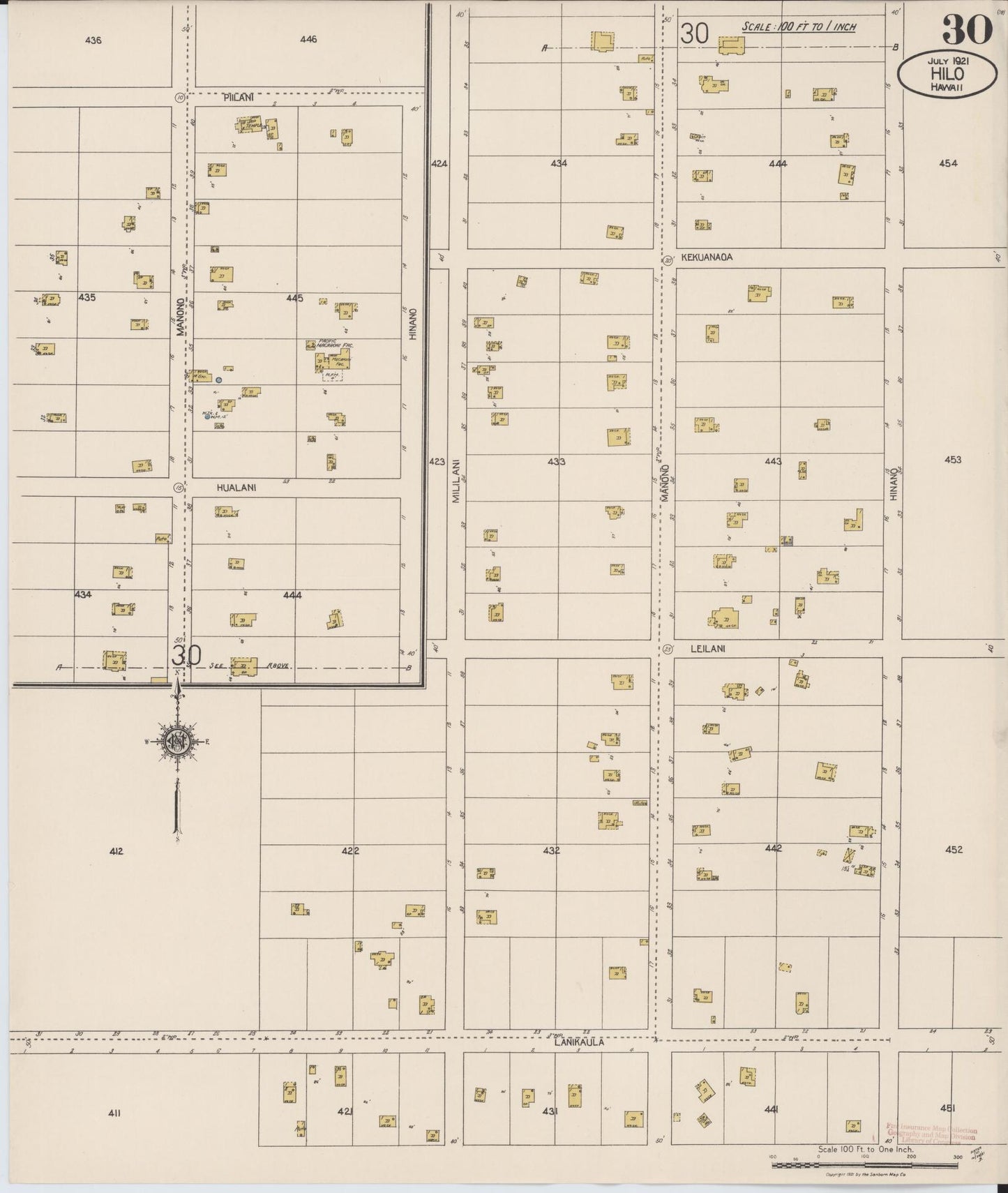 Sanborn Fire Insurance Map from Hilo, Hawaii County, Hawaii (1921), Sheet #0030 - Historic Sanborn Fire Insurance Map Print