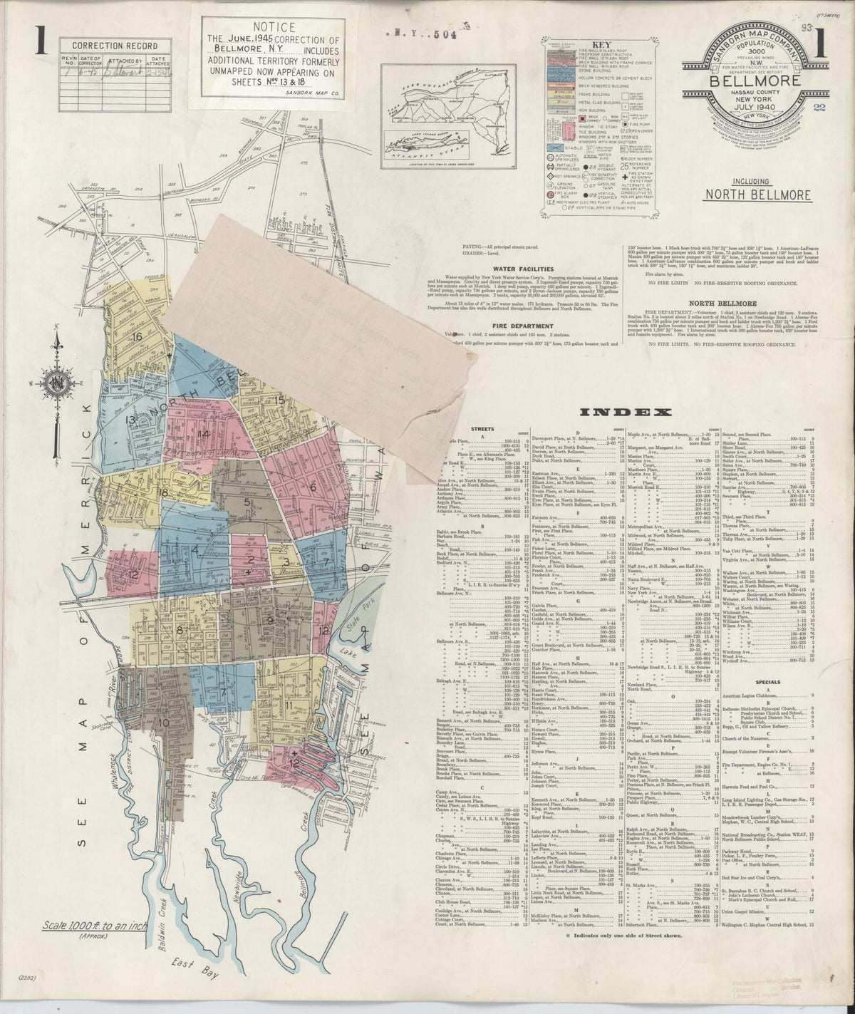Sanborn Fire Insurance Map from Bellmore, Nassau County, New York (1945), Sheet #0001 - Complete Map Set gallery image, historic Sanborn map, vintage wall art, New York New York