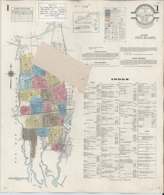 Sanborn Fire Insurance Map from Bellmore, Nassau County, New York (1945), Sheet #0001 - Complete Map Set gallery image, historic Sanborn map, vintage wall art, New York New York